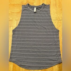 Athleta Striped High Neck Tank Top XS Gray White Athleisure Minimalist